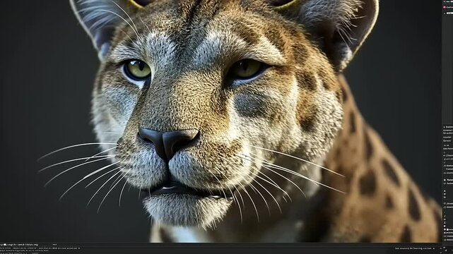 Detailed Digital Rendering of a Smilodon Cat Head with Realistic Fur Texture and Lighting