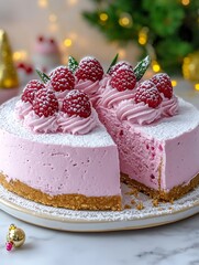 Pink Christmas Cheesecake Sliced