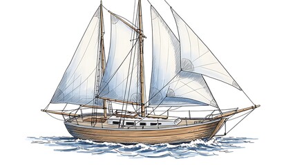 Obraz premium Sailing on Water Illustration of a Classic Sailboat