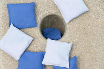 Closeup of cornhole board