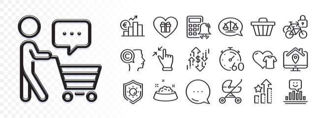 Sun protection, Baby carriage and Buyer think line icons for web app. Glare of light effect. Message icon. Pack of Touchscreen gesture, Romantic gift, Bicycle lockers pictogram icons. Vector