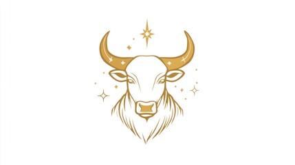 Zodiac Taurus head, outlined in gold, with celestial elements
