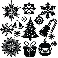 Black and White Christmas Icons Collection for Festive Designs