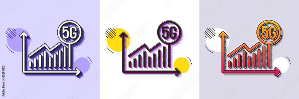 Poster 5g statistics line icon. halftone dotted pattern. gradient icon with grain shadow. wireless technolo