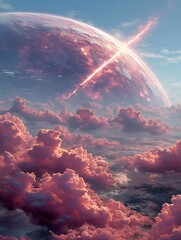 Pink clouds, alien planet, surreal sky