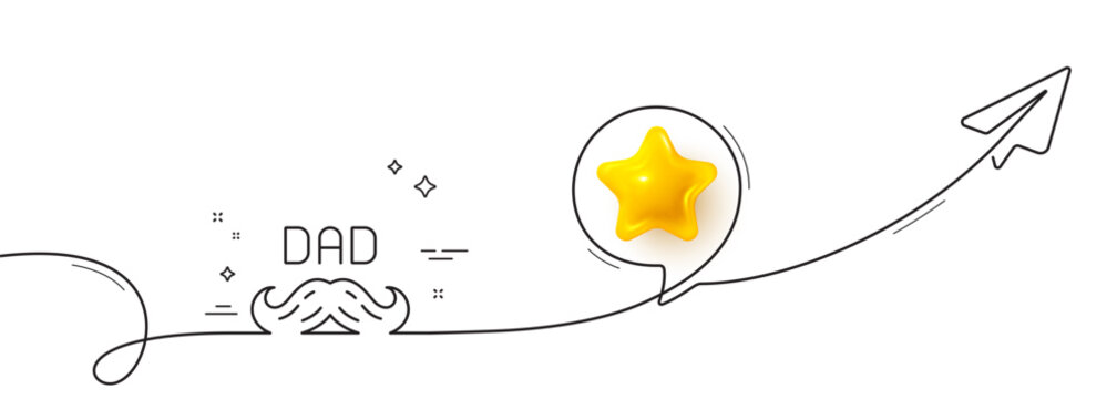 Father day line icon. Continuous line with share plane. Best dad sign. Retro barbershop symbol. 3d star in speech bubble. Father day single line ribbon. Loop curve pattern. Vector