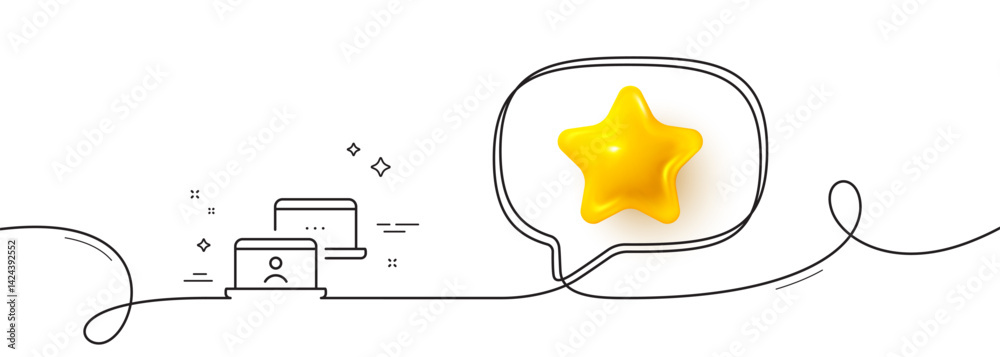 Poster outsource work line icon. continuous line with 3d star. job at home sign. remote office employee sym