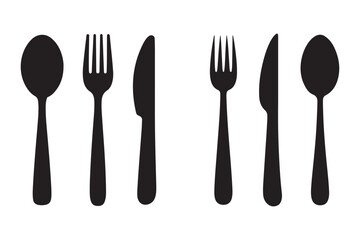 cutlery vector icon set. spoon, fork, knife icon silhouette vector art illustration