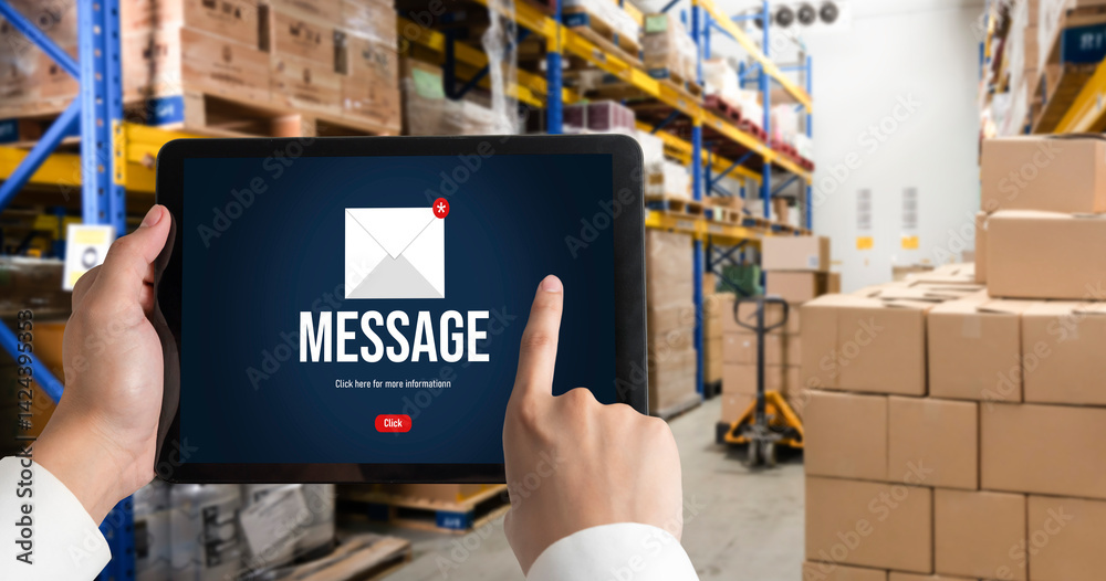 Poster email notification message showing on computer screen snugly. digital marketing message information 