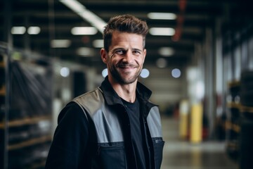 Fototapeta premium confident smiling man portrait in a factory worker