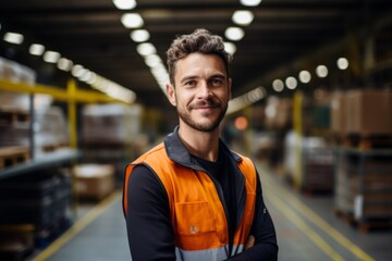 Fototapeta premium confident smiling man portrait in a factory worker