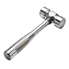 Chrome ball peen hammer tool isolated on black background featuring its sturdy build and sleek finish
