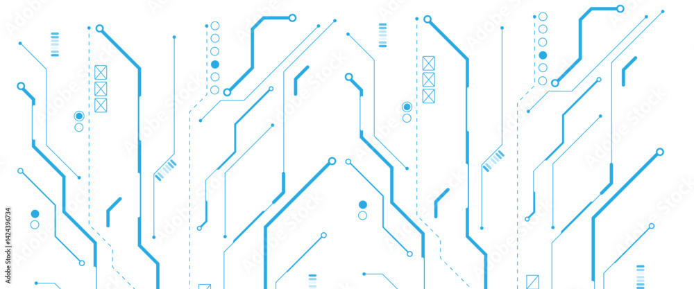 Poster Abstract digital technology futuristic internet network speed connection white and blue background. Technology background with crossed lines and dots.