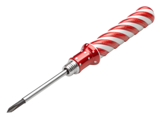 Festive screwdriver with candy cane design creative tool concept on a clean black background