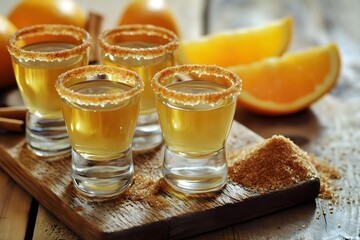 Bright Tequila Shots Featuring Cinnamon Sugar and Fresh Oranges