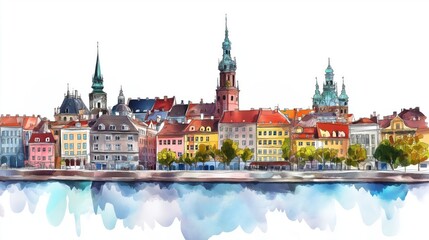 Obraz premium Riga Old Town. Riga Old Town hand drawn watercolor illustration