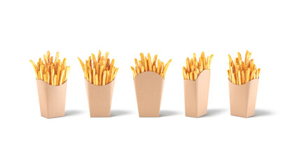 Blank craft paper pack french fries mockup, different angles views