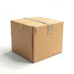Sealed Cardboard Box with Tape on White Background