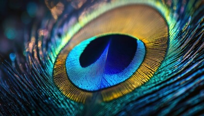 Fototapeta premium Intricate Beauty: A Mesmerizing Close-Up of Peacock Feather Eye Pattern