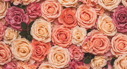 Naklejka premium Delicate peach and pink roses a breathtaking floral arrangement soft focus romantic mood nature s