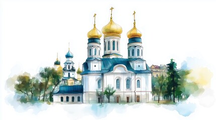 Obraz premium St. Sophias Cathedral. St. Sophias Cathedral hand drawn watercolor illustration