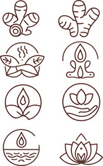 Ayurveda line icons set. Outline pictogram vector illustration
