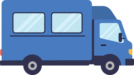 Blue camper van vehicle side view illustration for travel and leisure outdoor activities
