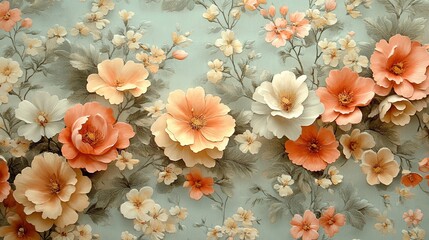 Delicate floral arrangement with peach, cream, and white blossom