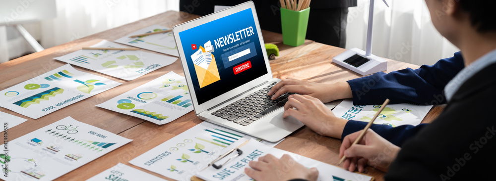 Poster newsletter signup page on computer for customer to subscribe brisk newsletter update information to 