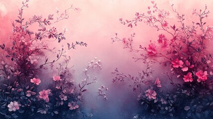 Dreamy Floral Tapestry: Pink Blossoms and Indigo Leaves in Water