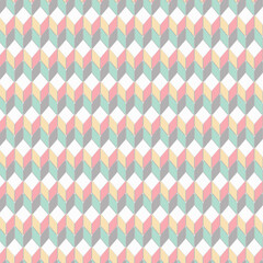 Abstract pastel geometric pattern. Interlocking cubes in soft pink, blue, and cream create a captivating, seamless texture. Ideal for website backgrounds, textiles, or modern branding.