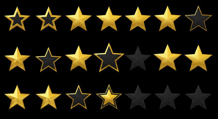 Gold Black Star Rating System 3D Shiny Stars High Quality Graphics Elegant Design