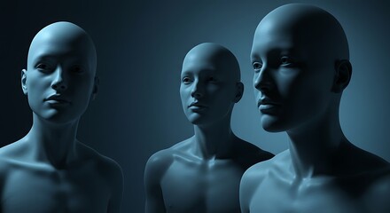 Three Figures Sculpture on Blue Background