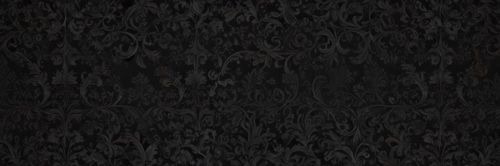 Seamless black gothic damask; swirling floral vines & intricate patterns , motif, abstract