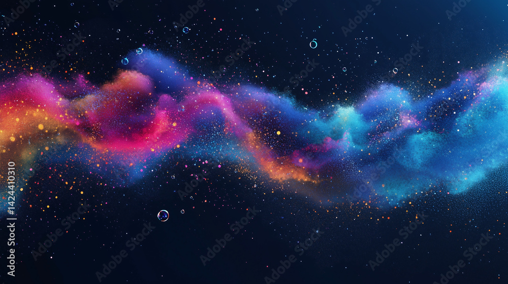 Poster Exploding and floating soap bubbles on a deep blue background — energetic, vibrant and ideal for modern abstract or celebratory designs.