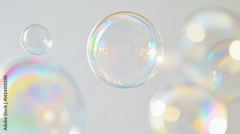 Poster transparent soap bubbles on a clean white background — a subtle, minimal texture ideal for product m