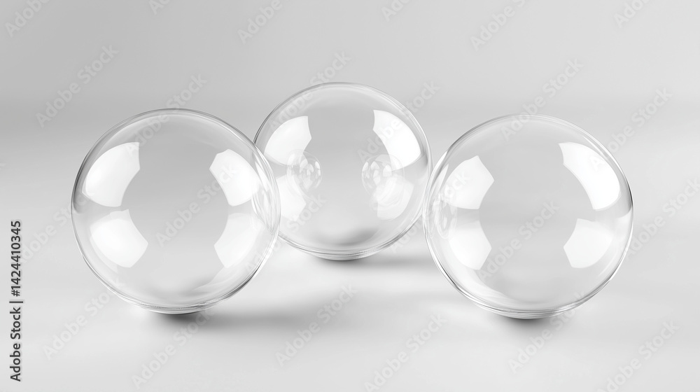 Poster Transparent soap bubbles on a clean white background — a subtle, minimal texture ideal for product mockups, packaging, and branding materials...