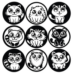 cute cat icon set 6 vector on white background