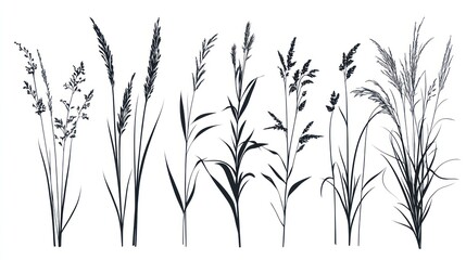 Wildgrass silhouettes, meadow, nature, botanical illustration, design element