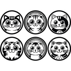 cute cat icon set 6 vector on white background