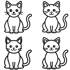 cute cat icon set 6 vector on white background