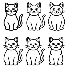 cute cat icon set 6 vector on white background