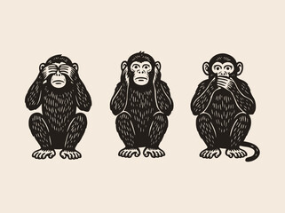 Three wise monkeys in engraving style © Victoria