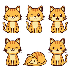 cute cat icon set 6 vector on white background