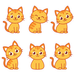cute cat icon set 6 vector on white background