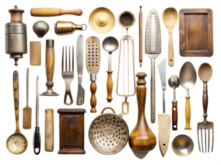 kitchen utensils on a wooden background