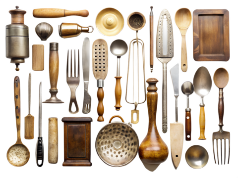 kitchen utensils on a wooden background
