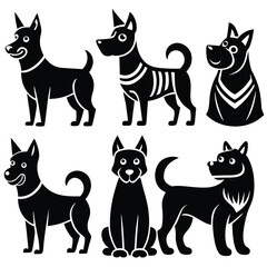 cute dog icon set 6 vector on white background 