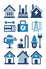 Energy Icons: Homes, Power Plant, Transmission, and More