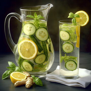 Fresh Lime Drink and Limes &ndash; Glass Can with Citrus Juice, Grey Background. 
 cold lime juice, healthy lime drink, lime drink with ice, lime cocktail, natural citrus drink, citrus fruit, healthy bever
